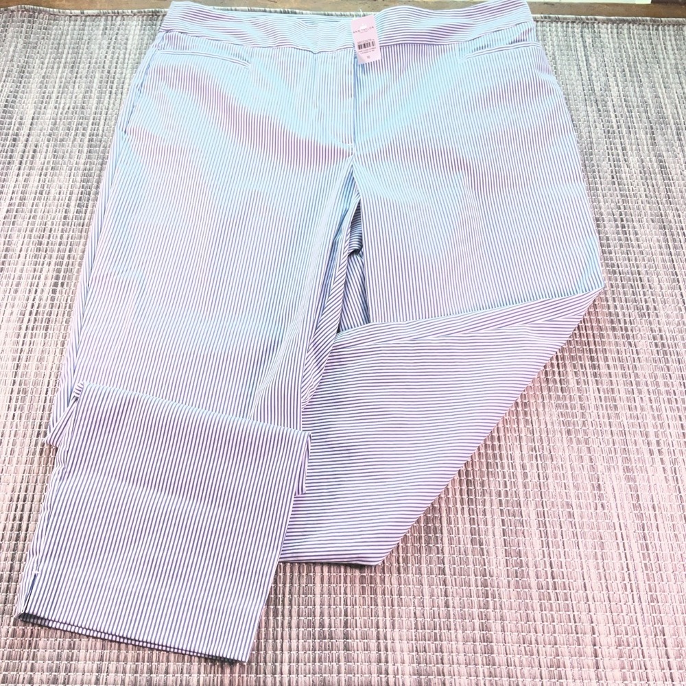Ann Taylor Factory The Crop Curvy Fit Pants Blue White Striped Size 16 NWT